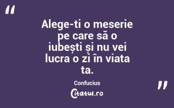 Alege-ți o meserie pe care să o iubești și nu vei lucra o zi în viața ta. Confucius...
