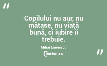 Copilului nu aur, nu mătase, nu viaţă bună, ci iubire îi trebuie. Mihai Eminescu...