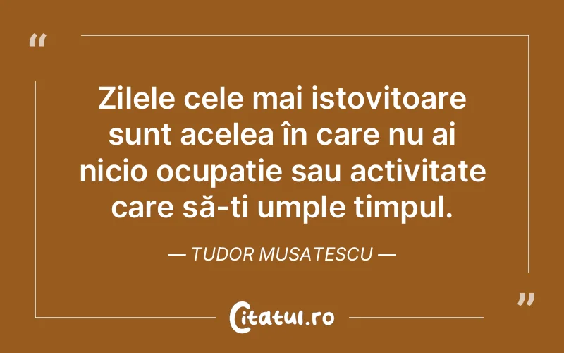 Zilele cele mai istovitoare sunt acelea în care nu ai nicio ocupație sau activitate care să-ți umple timpul. Tudor Musatescu