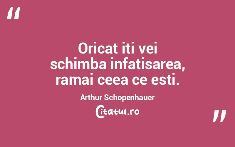 Oricat iti vei schimba infatisarea, ramai ceea ce esti. Arthur Schopenhauer