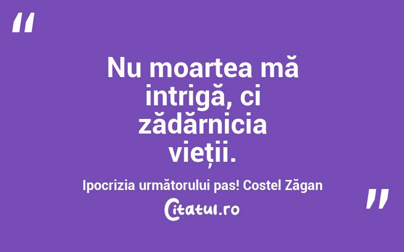 Nu moartea mă intrigă, ci zădărnicia vieţii. Ipocrizia următorului pas! Costel Zăgan

