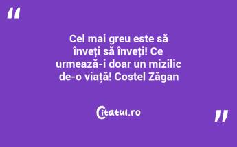 Cel mai greu este să înveţi să înveţi! Ce urmează-i doar un mizilic de-o viaţă! Costel Zăgan...