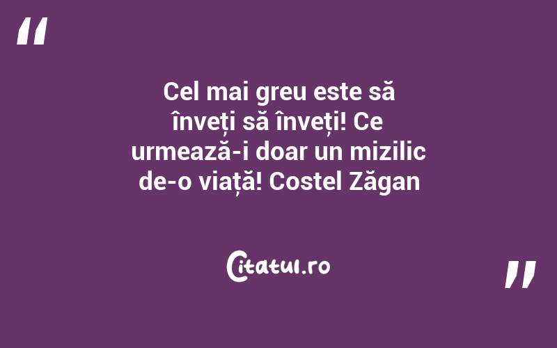 Cel mai greu este să înveţi să înveţi! Ce urmează-i doar un mizilic de-o viaţă! Costel Zăgan
