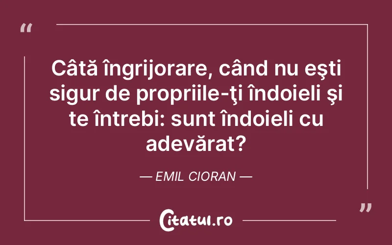 Câtă îngrijorare, când nu eşti sigur de propriile-ţi îndoieli şi te întrebi: sunt îndoieli cu adevărat?	Emil Cioran