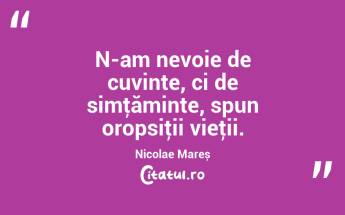 N-am nevoie de cuvinte, ci de simţăminte, spun oropsiţii vieţii. Nicolae Mareș...
