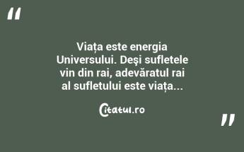 Viaţa este energia Universului. Deşi sufletele vin din rai, adevăratul rai al sufletului este viaţa... ...