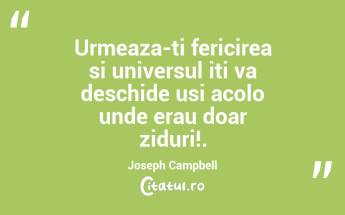 Urmeaza-ti fericirea si universul iti va deschide usi acolo unde erau doar ziduri!. Joseph Campbell...