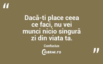 Dacă-ți place ceea ce faci, nu vei munci nicio singură zi din viața ta. Confucius...