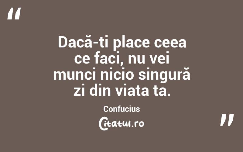 Dacă-ți place ceea ce faci, nu vei munci nicio singură zi din viața ta. Confucius

