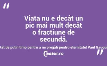Viața nu e decât un pic mai mult decât o fracțiune de secundă. Atât de puțin timp pentru a ne pregăti pentru eternitate! Paul Gauguin...