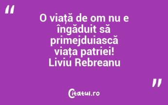 O viaţă de om nu e îngăduit să primejduiască viaţa patriei! Liviu Rebreanu...