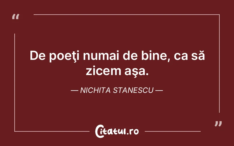 De poeţi numai de bine, ca să zicem aşa. Nichita Stanescu