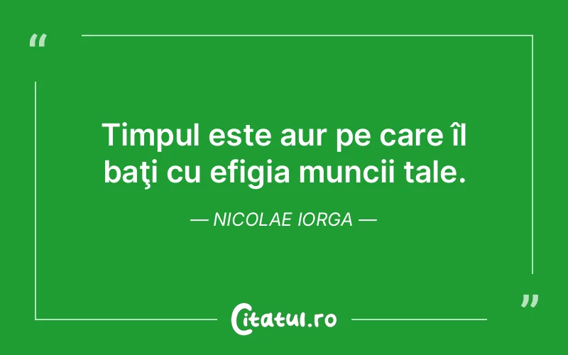Timpul este aur pe care îl baţi cu efigia muncii tale. Nicolae Iorga