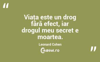Viaţa este un drog fără efect, iar drogul meu secret e moartea. Leonard Cohen...
