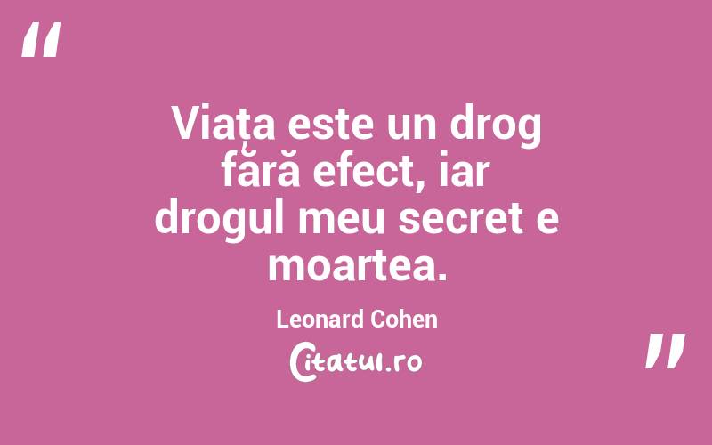 Viaţa este un drog fără efect, iar drogul meu secret e moartea. Leonard Cohen