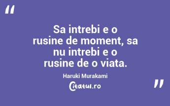 Sa intrebi e o rusine de moment, sa nu intrebi e o rusine de o viata. Haruki Murakami...