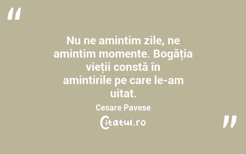 Nu ne amintim zile, ne amintim momente. Bogăţia vieţii constă în amintirile pe care le-am uitat. Cesare Pavese
