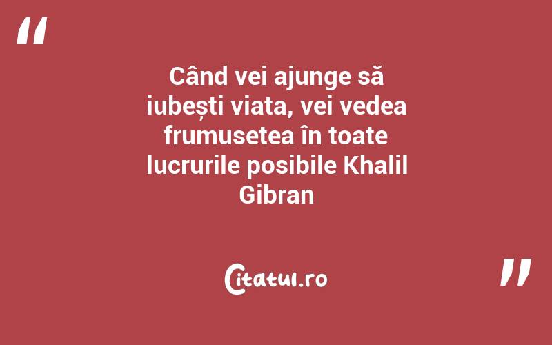 Când vei ajunge să iubești viața, vei vedea frumusețea în toate lucrurile posibile Khalil Gibran

