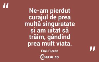 Ne-am pierdut curajul de prea multă singuratate și am uitat să trăim, gândind prea mult viața. Emil Cioran...
