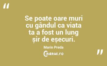 Se poate oare muri cu gândul ca viața ta a fost un lung șir de eșecuri. Marin Preda...