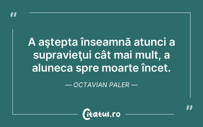 A aştepta înseamnă atunci a supravieţui cât mai mult, a aluneca spre moarte încet. Octavian Paler