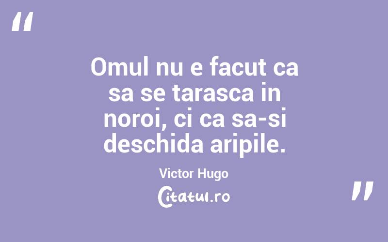 Omul nu e facut ca sa se tarasca in noroi, ci ca sa-si deschida aripile. Victor Hugo