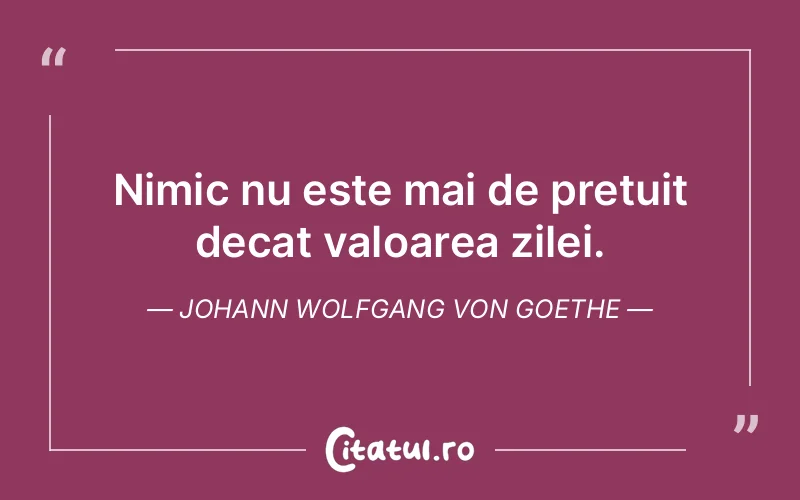 Nimic nu este mai de pretuit decat valoarea zilei. Johann Wolfgang von Goethe