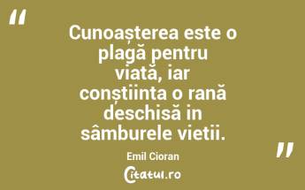 Cunoașterea este o plagă pentru viață, iar conștiința o rană deschisă in sâmburele vieții. Emil Cioran...