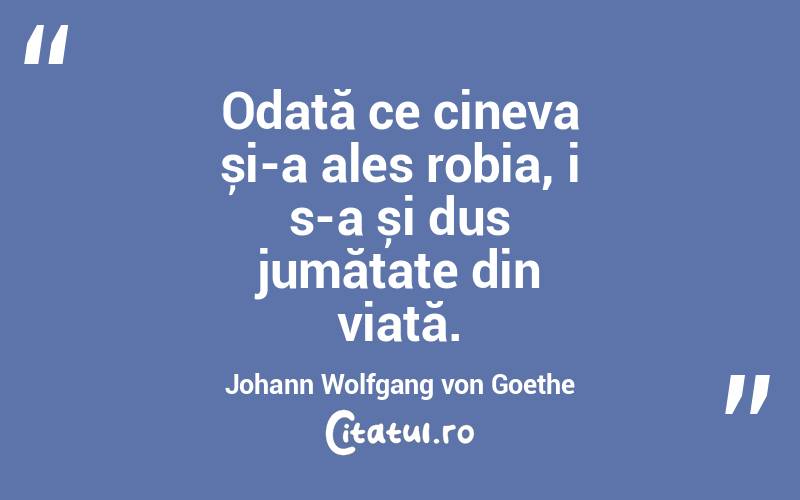 Odată ce cineva și-a ales robia, i s-a și dus jumătate din viață. Johann Wolfgang von Goethe
