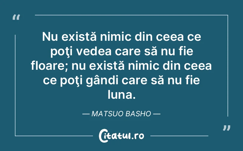 Nu există nimic din ceea ce poţi vedea care să nu fie floare; nu există nimic din ceea ce poţi gândi care să nu fie luna. Matsuo Basho