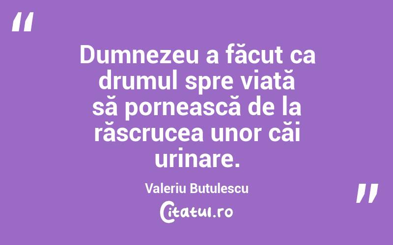 Dumnezeu a făcut ca drumul spre viată să pornească de la răscrucea unor căi urinare. Valeriu Butulescu
