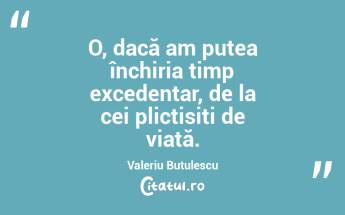 O, dacă am putea închiria timp excedentar, de la cei plictisiți de viață. Valeriu Butulescu...