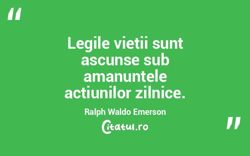 Legile vietii sunt ascunse sub amanuntele actiunilor zilnice. Ralph Waldo Emerson