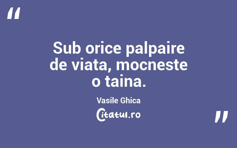 Sub orice palpaire de viata, mocneste o taina. Vasile Ghica
