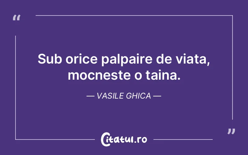 Sub orice palpaire de viata, mocneste o taina. Vasile Ghica