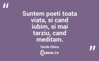 Suntem poeti toata viata, si cand iubim, si mai tarziu, cand meditam. Vasile Ghica...