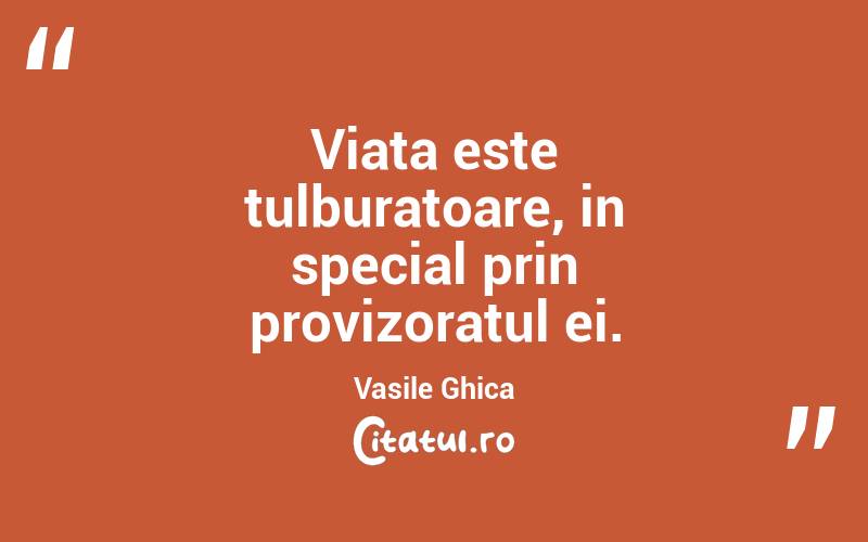 Viata este tulburatoare, in special prin provizoratul ei. Vasile Ghica
