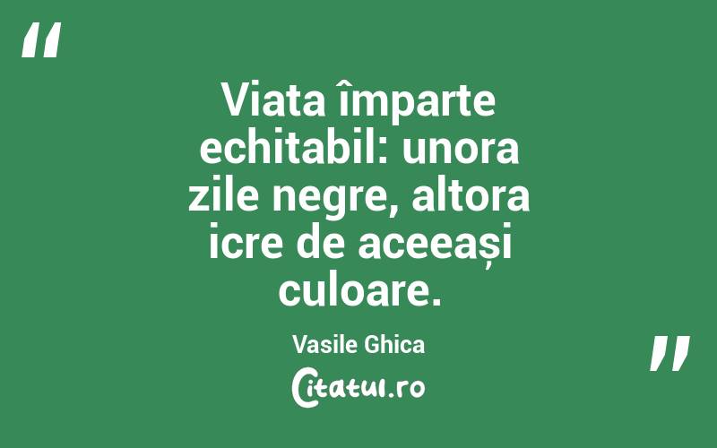 Viața împarte echitabil: unora zile negre, altora icre de aceeași culoare. Vasile Ghica
