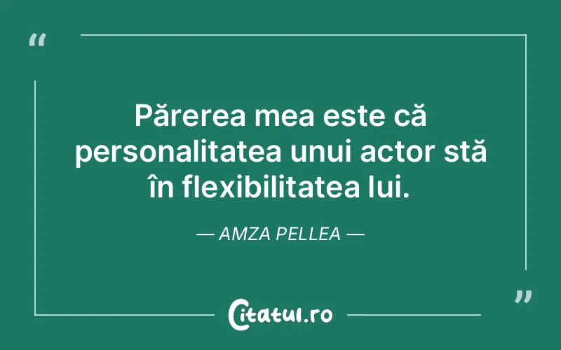 Părerea mea este că personalitatea unui actor stă în flexibilitatea lui. Amza Pellea