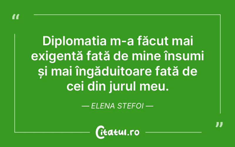 Diplomația m-a făcut mai exigentă față de mine însumi și mai îngăduitoare față de cei din jurul meu. Elena Stefoi
