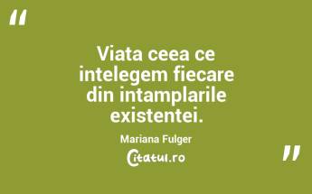 Viata ceea ce intelegem fiecare din intamplarile existentei. Mariana Fulger...