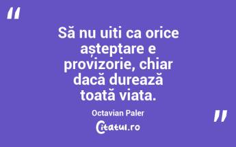 Să nu uiți ca orice așteptare e provizorie, chiar dacă durează toată viața. Octavian Paler...