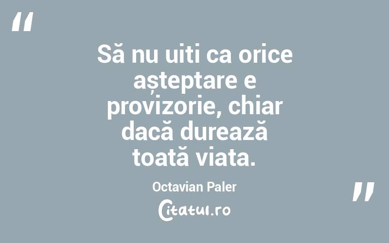 Să nu uiți ca orice așteptare e provizorie, chiar dacă durează toată viața. Octavian Paler