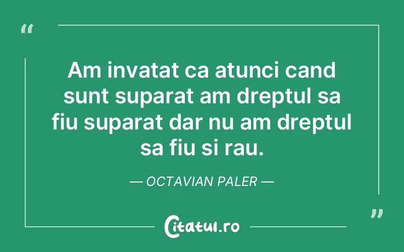Am invatat ca atunci cand sunt suparat am dreptul sa fiu suparat dar nu am dreptul sa fiu si rau. Octavian Paler
