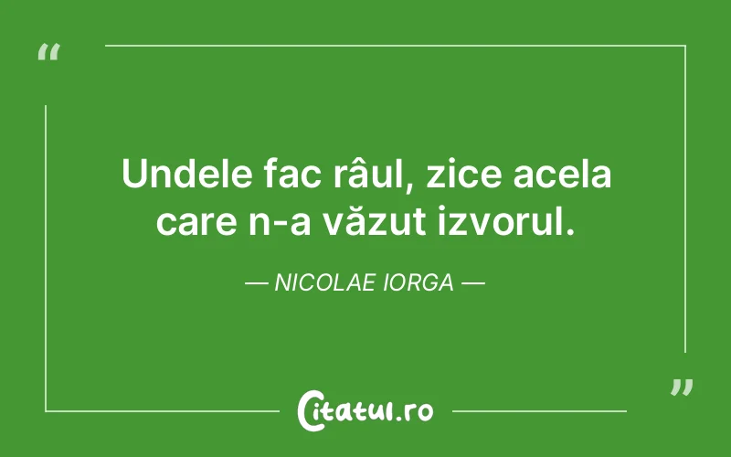 Undele fac râul, zice acela care n-a văzut izvorul. Nicolae Iorga