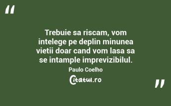 Trebuie sa riscam, vom intelege pe deplin minunea vietii doar cand vom lasa sa se intample imprevizibilul. Paulo Coelho...