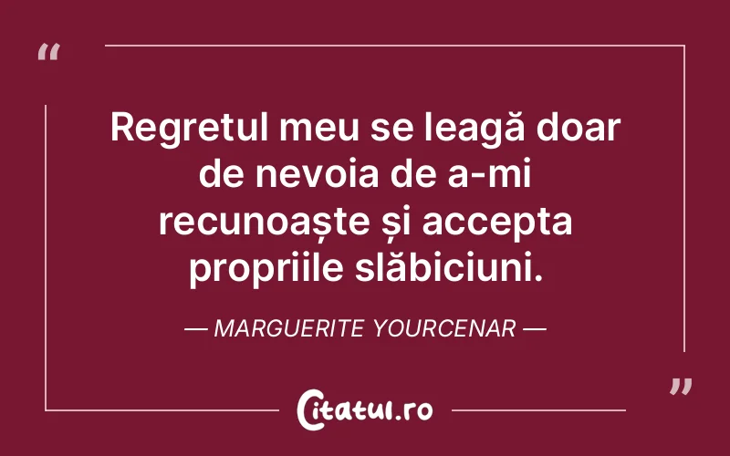 Regretul meu se leagă doar de nevoia de a-mi recunoaște și accepta propriile slăbiciuni. Marguerite Yourcenar