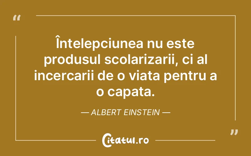 Întelepciunea nu este produsul scolarizarii, ci al incercarii de o viata pentru a o capata. Albert Einstein