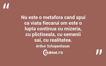 Nu este o metafora cand spui ca viata fiecarui om este o lupta continua cu mizeria, cu plictiseala, cu semenii sai, cu realitatea. Arthur Schopenhauer...