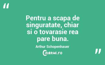 Pentru a scapa de singuratate, chiar si o tovarasie rea pare buna. Arthur Schopenhauer...
